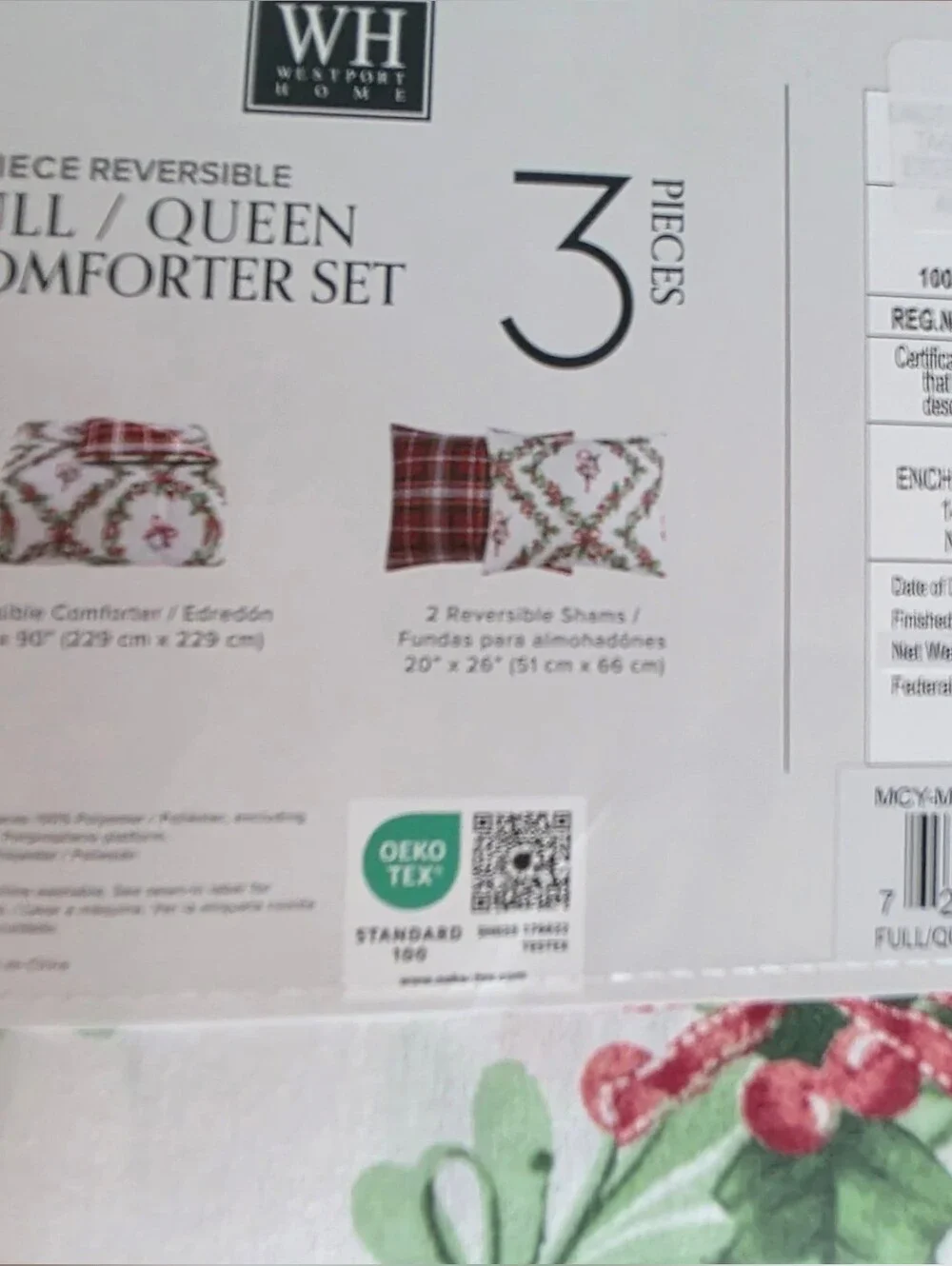 WH Home Holiday Reversible Comforter Set in Red & Green